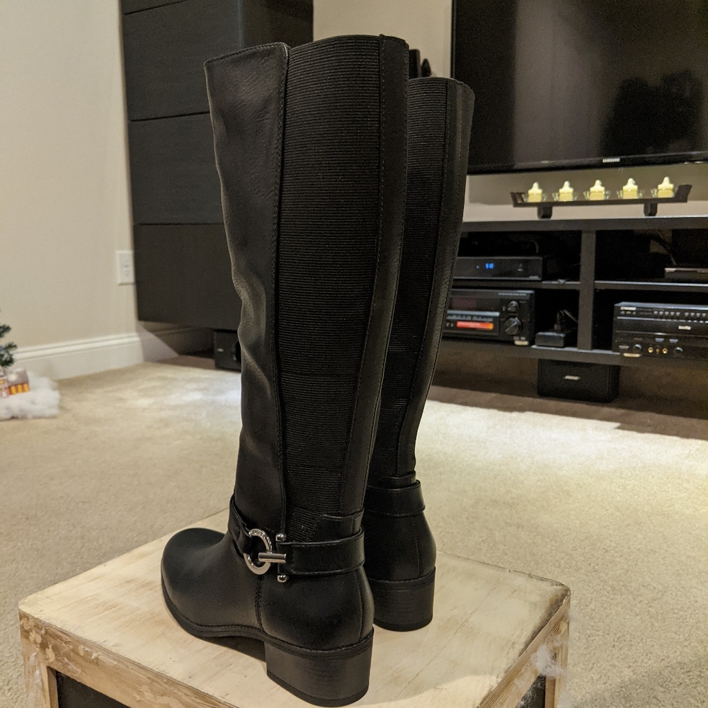 NEW Black Stretch Back Knee High Boots NWOT